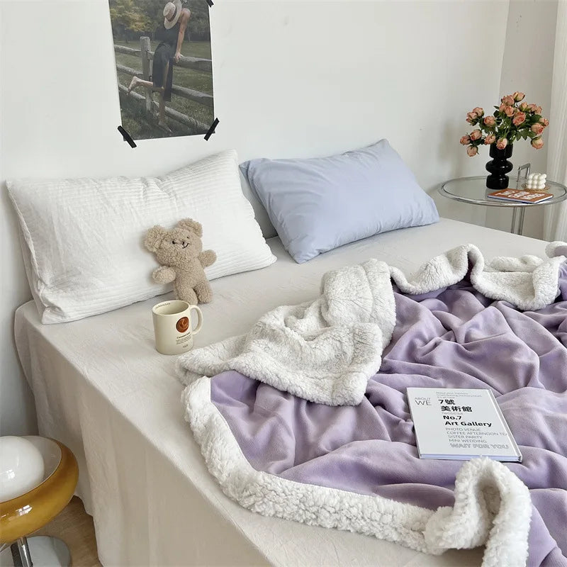 DecorBites™ Cozy Lamb Wool Blanket: High-Quality Warm Velvet Quilt for All Seasons.