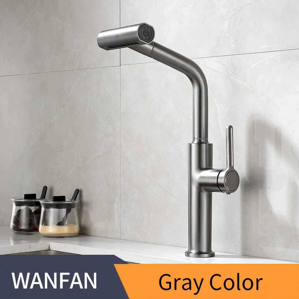 DecorBites™ Black Pull Out Kitchen Faucet with Waterfall Stream Sprayer Head