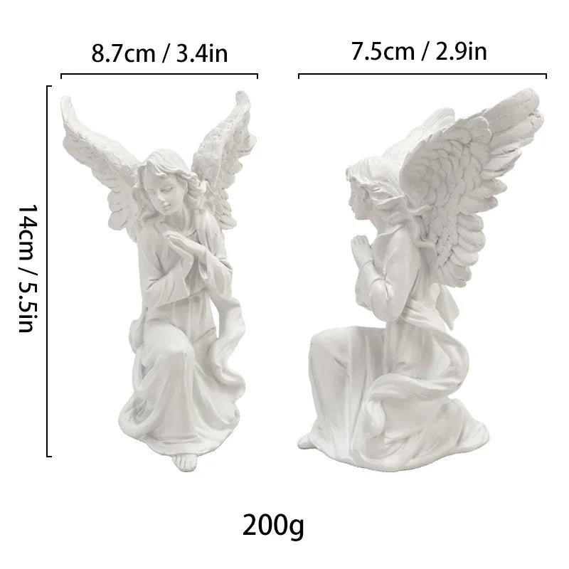 DecorBites™ Angel Figurine White Gold Resin Sculpture Collectible Statue Home Decor