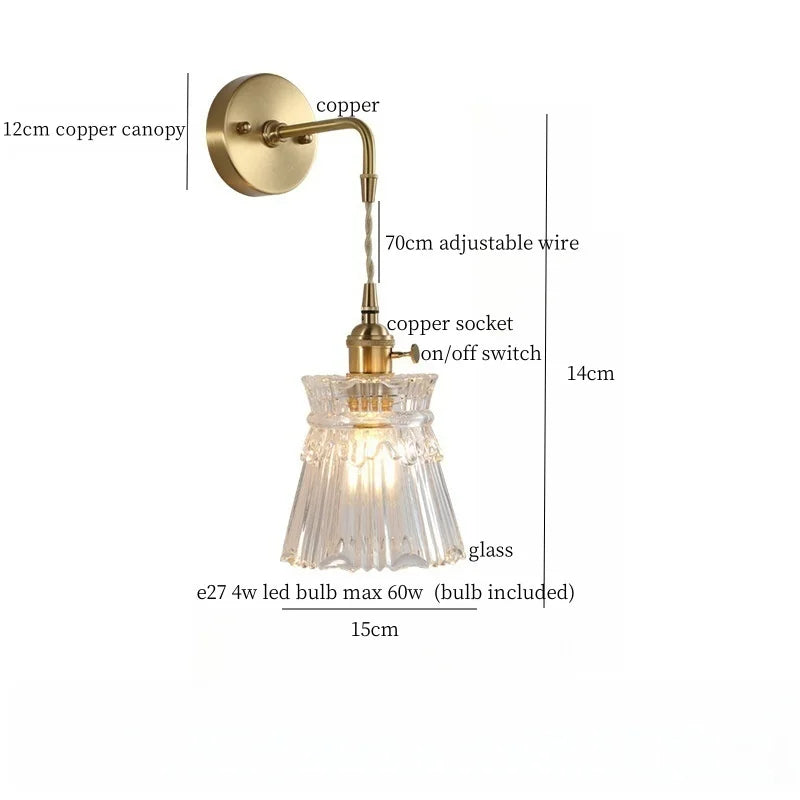 DecorBites™ Brass Glass LED Wall Sconce Light for Living Room, Bedroom, Bathroom