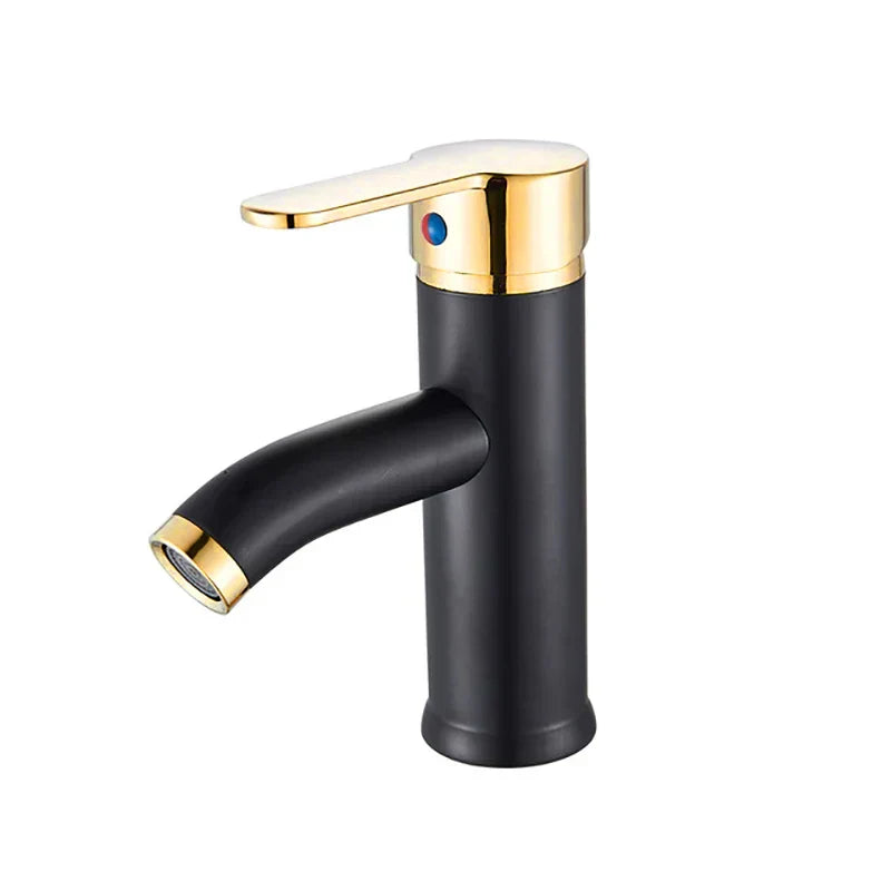 DecorBites™ Black Golden Single Handle Bathroom Basin Faucet for Deck Mount Vessel Sink