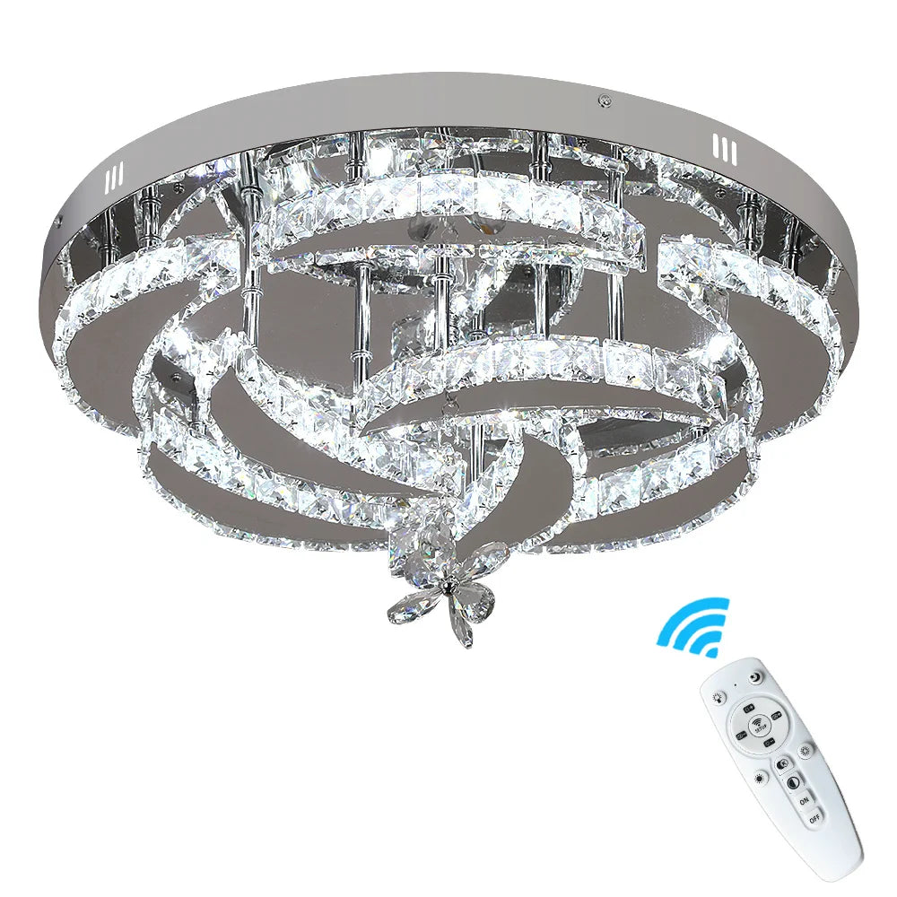 DecorBites™ Crystal Raindrop Flowers Remote LED Chandelier Ceiling Light for Living Room