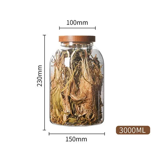 DecorBites™ 3L Kitchen Glass Jars with Acacia Airtight Lid - Set of 2 | Versatile Food Storage Containers