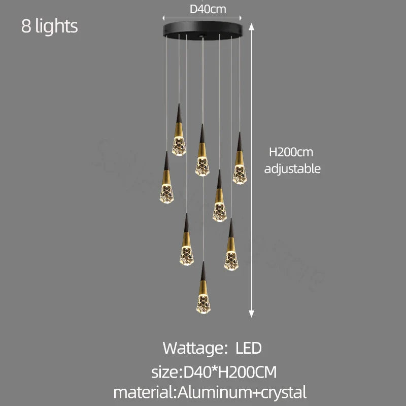 DecorBites™ Crystal Chandelier for Stairwell and Living Room Dimming Lighting
