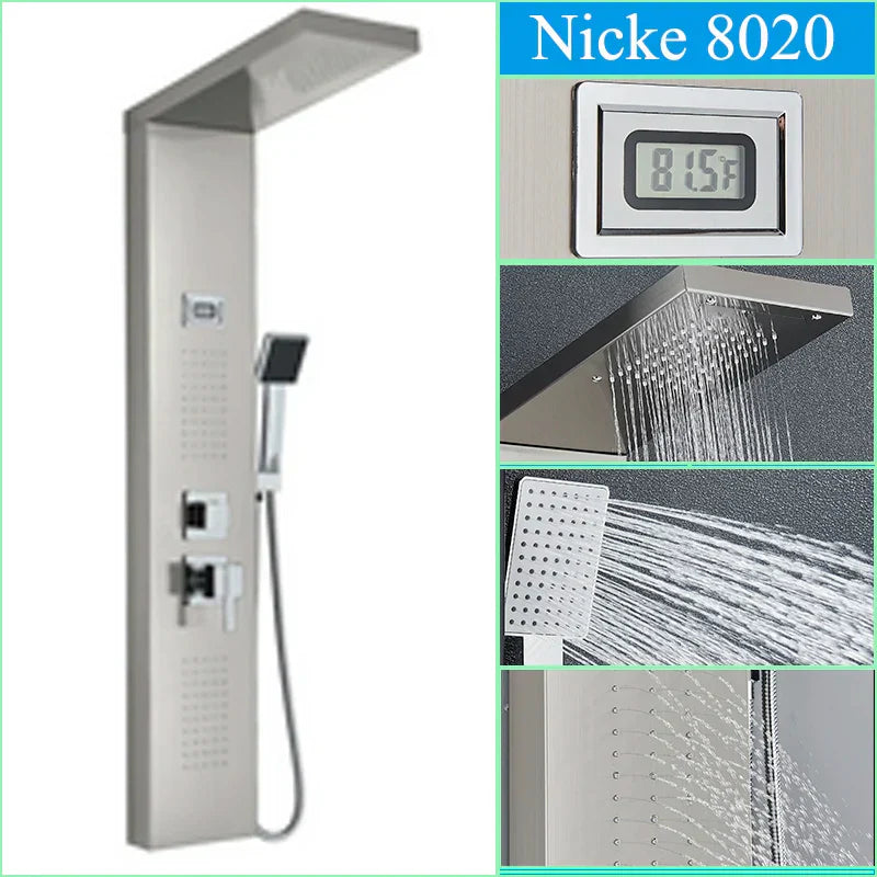 DecorBites™ Black Shower Panel Column Wall Mount Rainfall Waterfall Faucet Hot Cold Mixer Tap