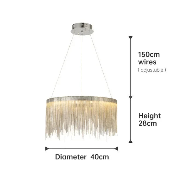 DecorBites™ Gold Chain Chandelier Pendant Light w/ Remote, Modern Tassel Design for Kitchen & Living Room