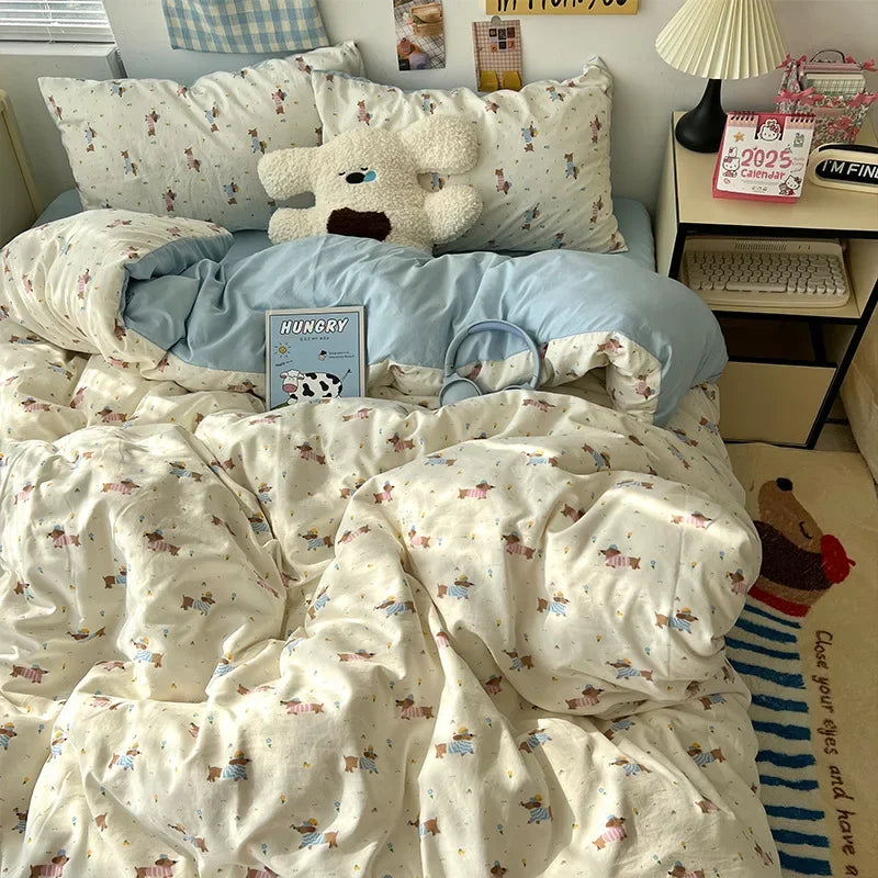 DecorBites™ Cartoon Pattern Printed Cotton Bedding Set with Pillowcase