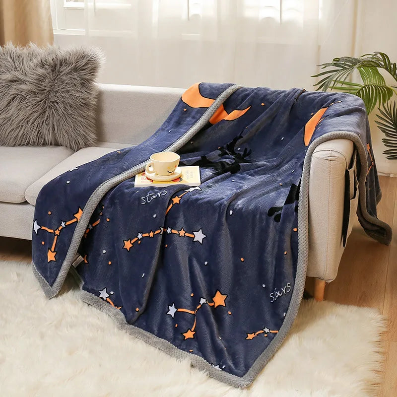 DecorBites™ Cartoon Flannel Blanket: Soft & Skin-Friendly for Summer & Autumn Beds.