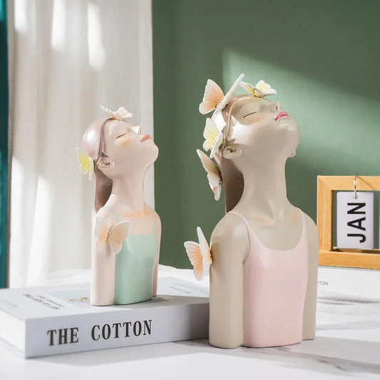 DecorBites™ Butterfly Girl Sculptures: Pink Room Decor & Fairy Garden Art for Modern Bedroom