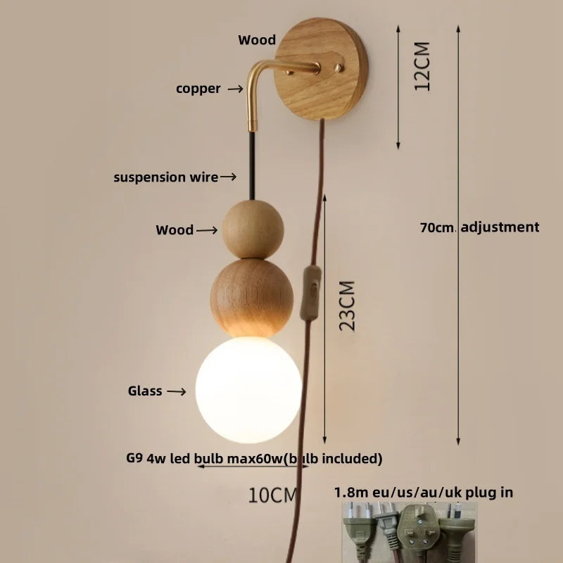 DecorBites™ LED Walnut Wood Wall Light Sconce with Adjustable Acrylic Lamparas
