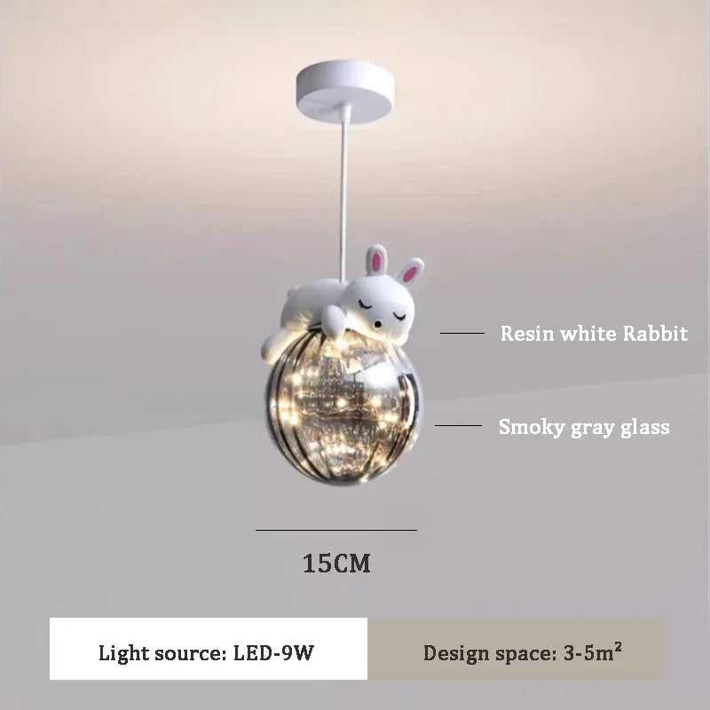 DecorBites™ Glass Children Room Chandelier: White Bear Bunny Lamp for Modern Baby Boy Girl Bedroom