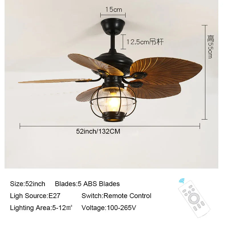 DecorBites™ 52" Retro Fan Light with Remote Control for Living Room Bedroom
