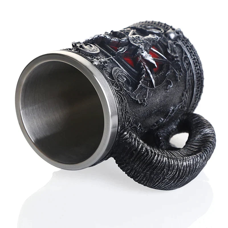 DecorBites™ Baphomet Resin Stainless Steel Beer Glass Tankard Pub Bar Decor