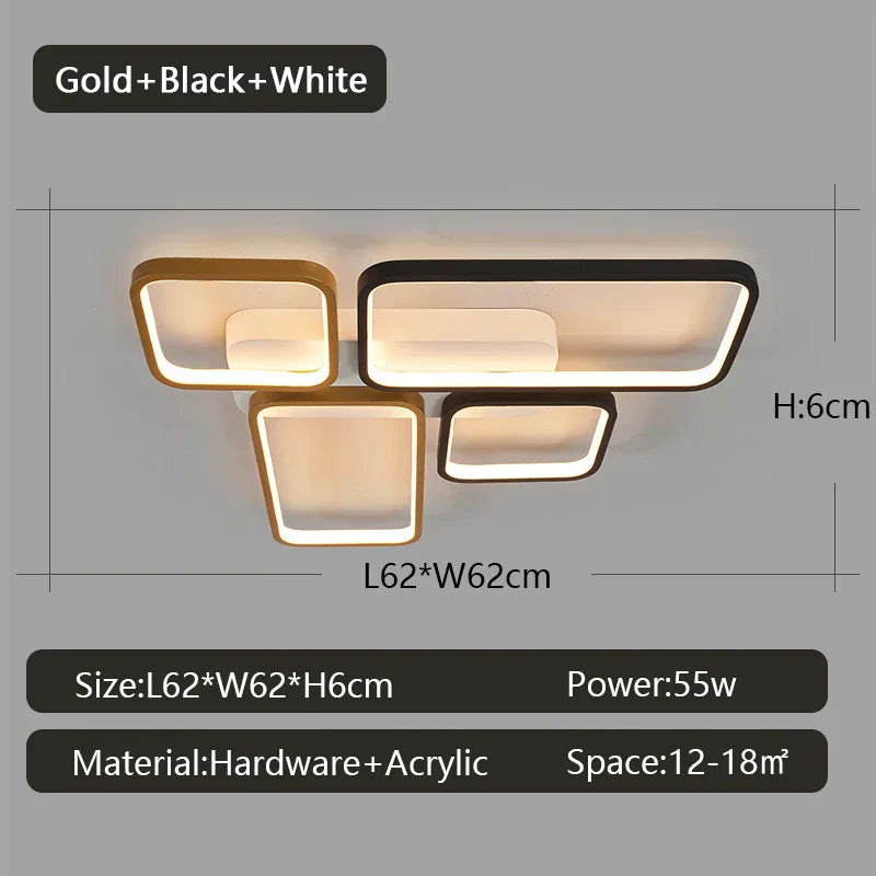 DecorBites™ Black+Gold Modern LED Chandelier for Living Room Dimmable Nordic Minimalism Lighting