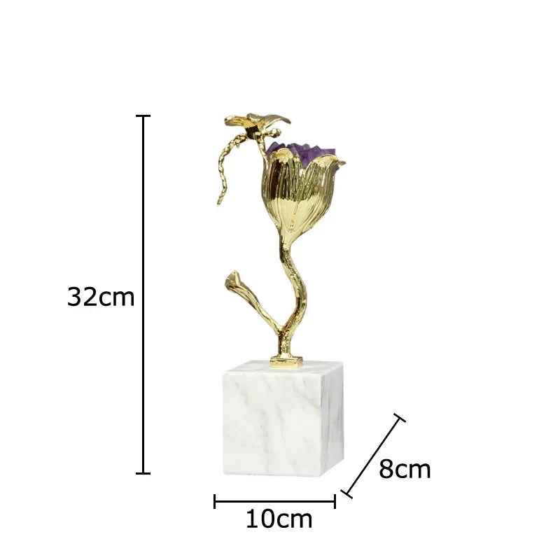 DecorBites™ Amethyst Flower Ornaments Gold-plated Dragonfly Decor Sculpture Room Decor
