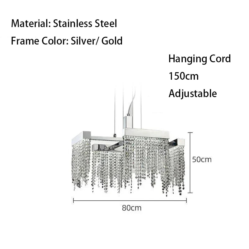 DecorBites™ Crystal Tassel Chandelier: Modern Luxury Silver Hanging Lamp for Dining Room