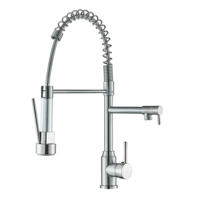 DecorBites™ Black Kitchen Faucet Spring Pull Down Sprayer Dual Spout Nozzle Mixer Tap