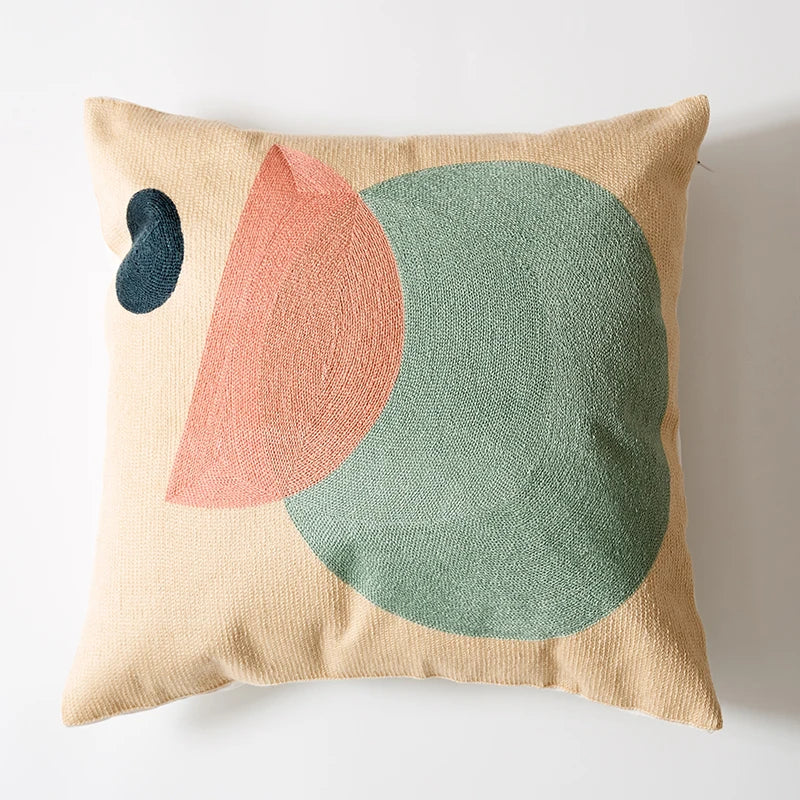 DecorBites™ Abstract Embroidered Pillow Cover 45x45cm Pink Beige for Living Room
