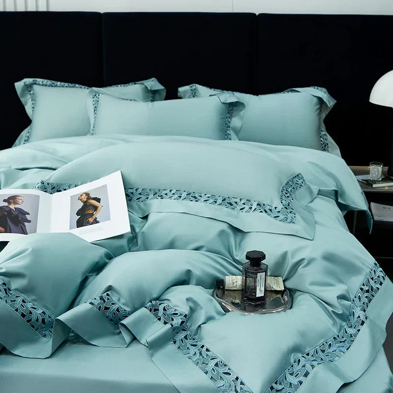 DecorBites™ 1200TC Egyptian Cotton Bedding Set with Hollow Lace Broad Side