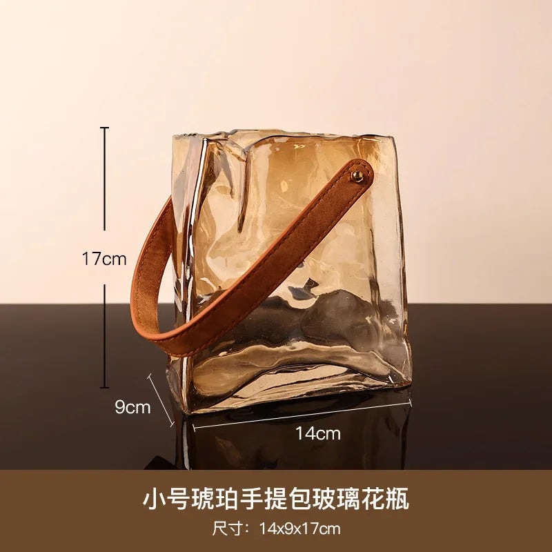 DecorBites™ Bag Shape Glass Vase Handbag Hydroponics Terrarium Home Decoration