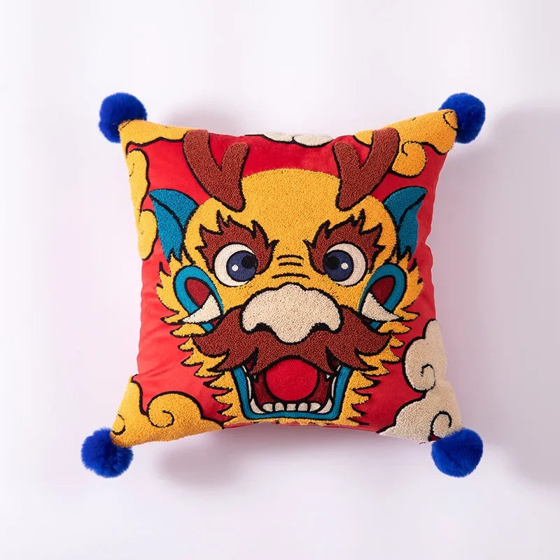 DecorBites™ Chinese Dragon Embroidered Cushion Cover: Festive New Year Home Decor Pillow Case