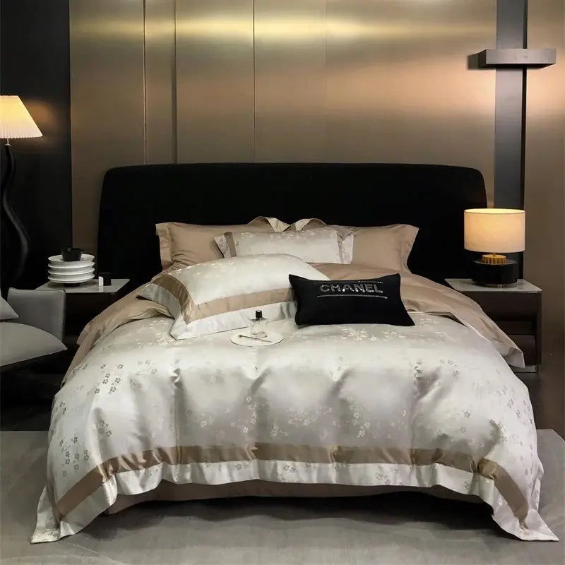 DecorBites™ Brocade Satin Jacquard Luxury Cotton Bedding Set - Duvet Cover, Sheet, Pillowcases