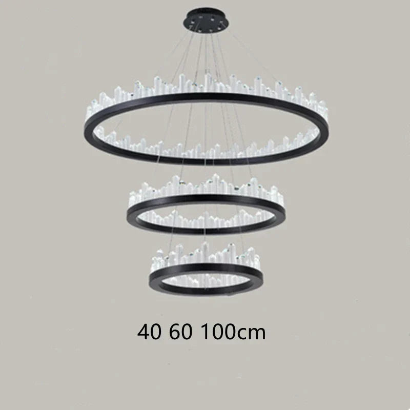 DecorBites™ Black Gold Rings Crystal Chandelier - Nordic Luxury LED Lighting for Living Room