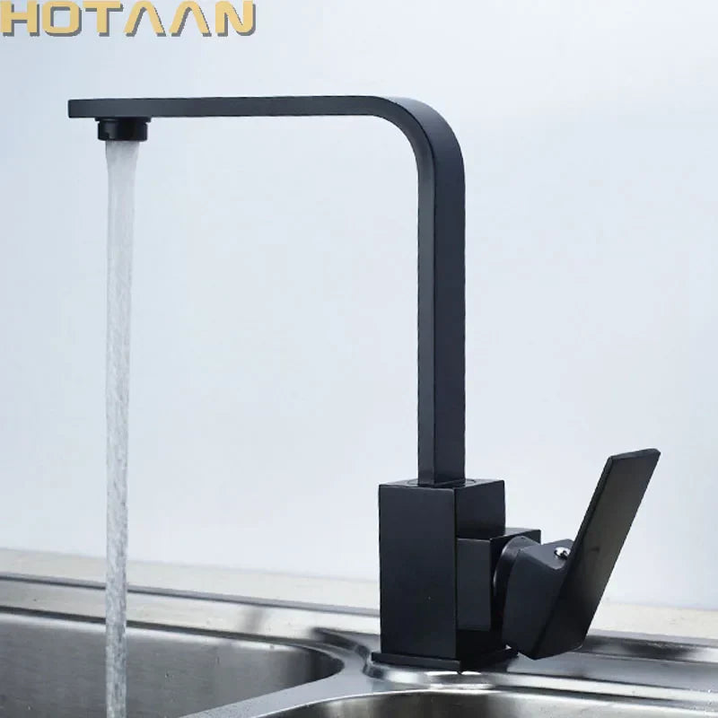 DecorBites™ Brass Square Swivel Kitchen Faucet Mixer for Sink