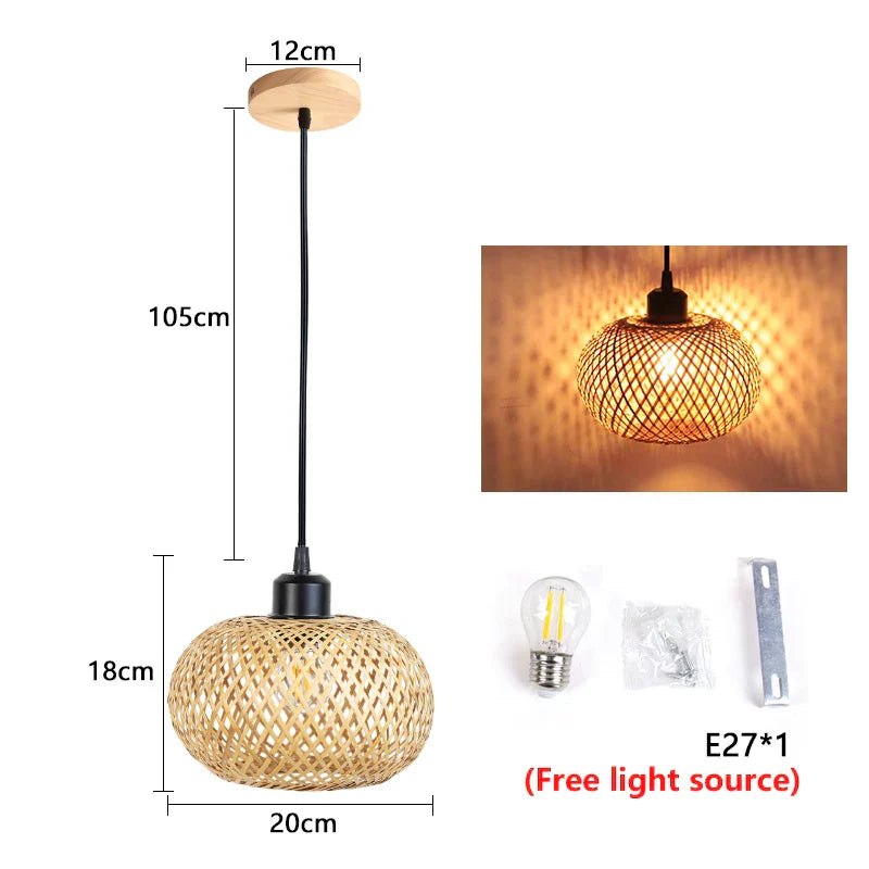 DecorBites™ Bamboo Rattan Pendant Chandelier for Dining Room and Restaurant Lighting