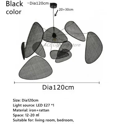 DecorBites™ Black Rattan Ceiling Chandelier for Indoor Lighting Decor