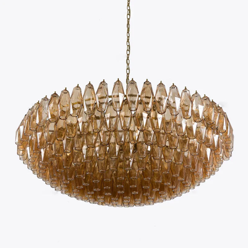 "DecorBites™ Large Pink Glass Chandelier Amber Classic Lighting for Dining Room"