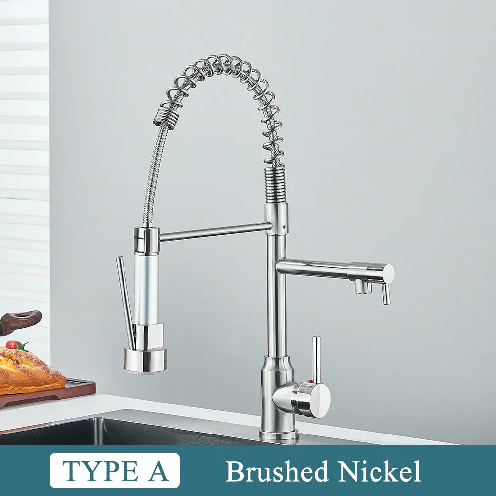 DecorBites™ Brass Kitchen Sink Faucet Pull Down Mixer Tap with Dual Spout Rotation