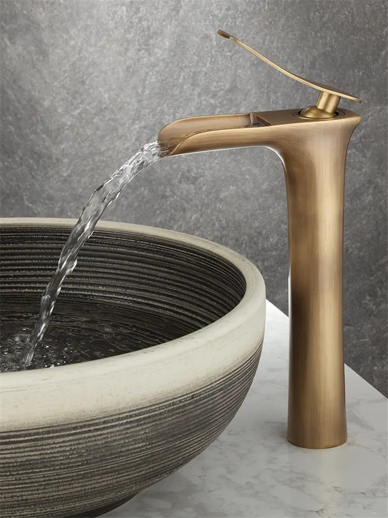 DecorBites™ Antique Bronze Waterfall Bathroom Faucet with Hot & Cold Mixer Tap