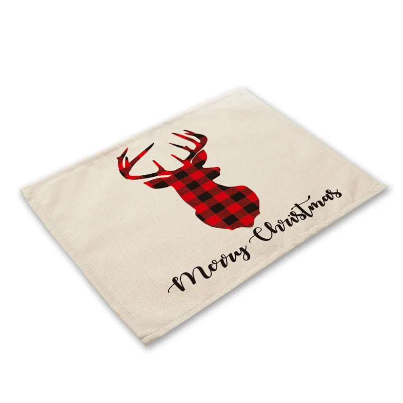 DecorBites™ Christmas Linen Dining Table Mats - Festive Home Decor with Santa Claus Print