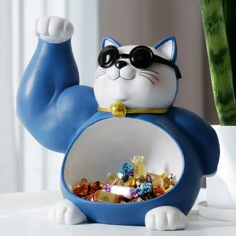 DecorBites™ Lucky Cat Remote Control Organizer Resin Figurine Modern Home Decor