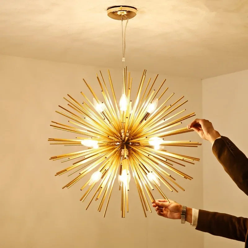 DecorBites™ Geometric Starburst Chandelier: Modern LED Ceiling Lighting for Living Room & Restaurant