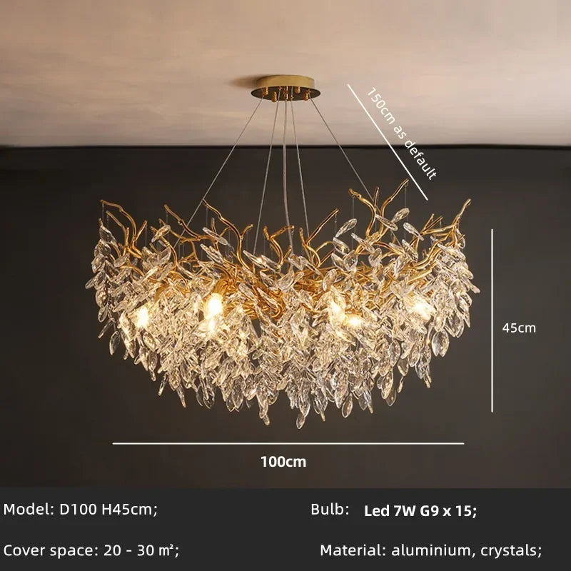 DecorBites™ Crystal Chandelier: Gold Branch Lustre Pendant Light for Dining Room