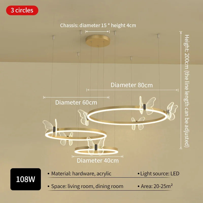 DecorBites™ Gold Butterfly Crystal Chandelier Pendant Light for Elegant Living Room & Restaurant Decoration