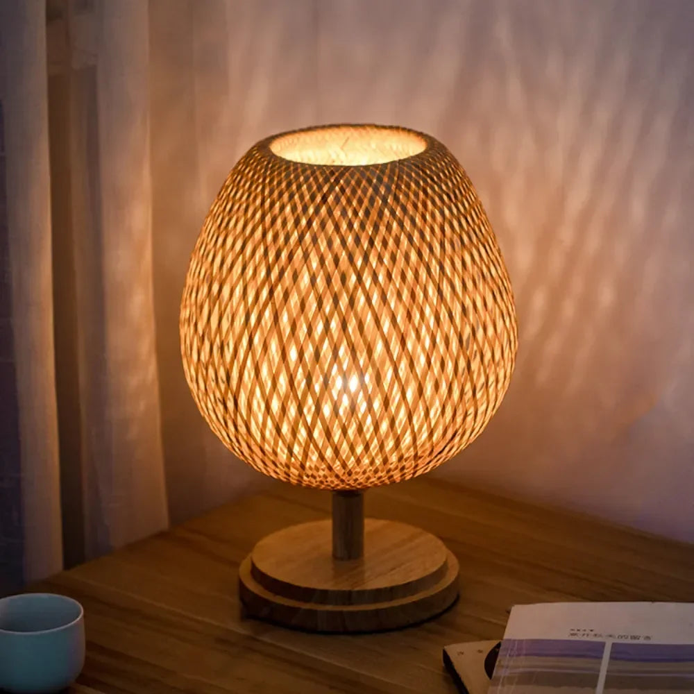 DecorBites™ Bamboo Weave Table Lamp - Modern Bedside Light