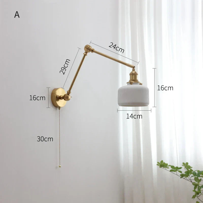DecorBites™ LED Wall Sconce Modern Japan Style Ceramic Lampshade Wooden Base Light