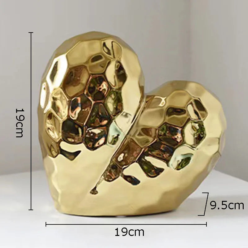DecorBites™ Golden Heart Ceramic Statue: Minimalist Modern Home Decor Ornament