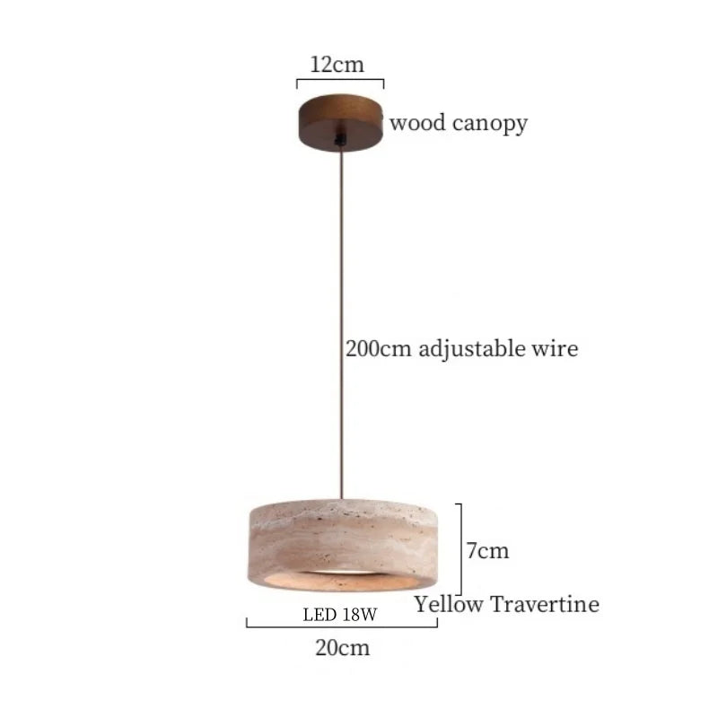 DecorBites™ LED Pendant Lamp Yellow Travertine Wood Nordic Minimalism Hanging Light