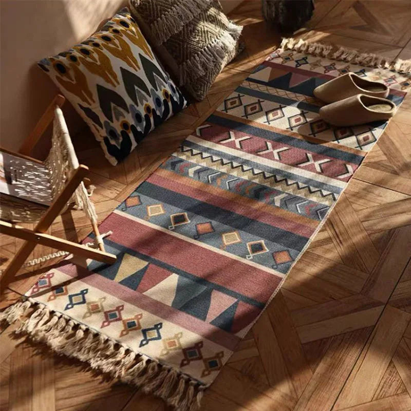 DecorBites™ Linen Plaid Cotton Weave Carpet - Bohemian Style Rug for Living Room, Bedroom, and Home Decor