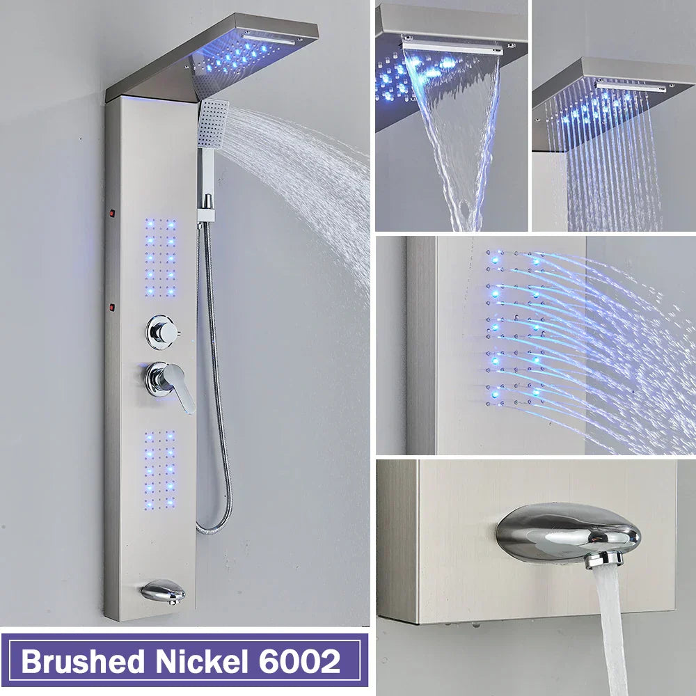 DecorBites™ Black LED Shower Column with Massage Jets and Waterfall Mixer Tap