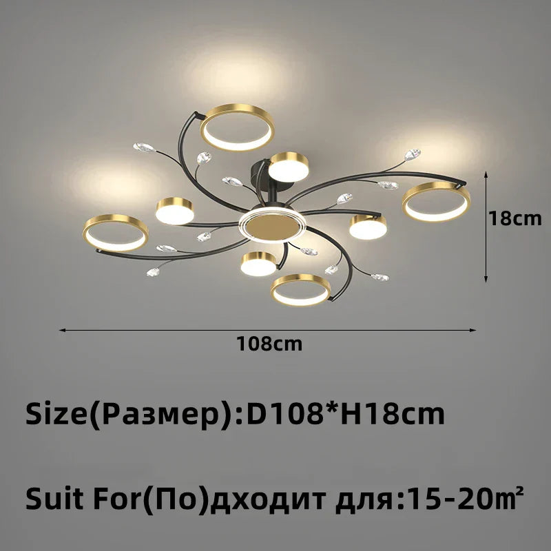 DecorBites™ Gold Aluminum LED Chandelier with K9 Crystal, Luxury Pendant Lights for Home Décor
