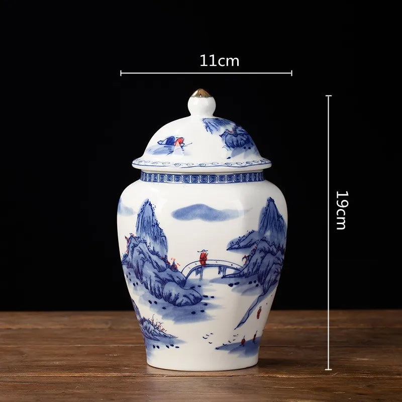 DecorBites™ Blue & White Porcelain Tea Pot Sealed Storage Container