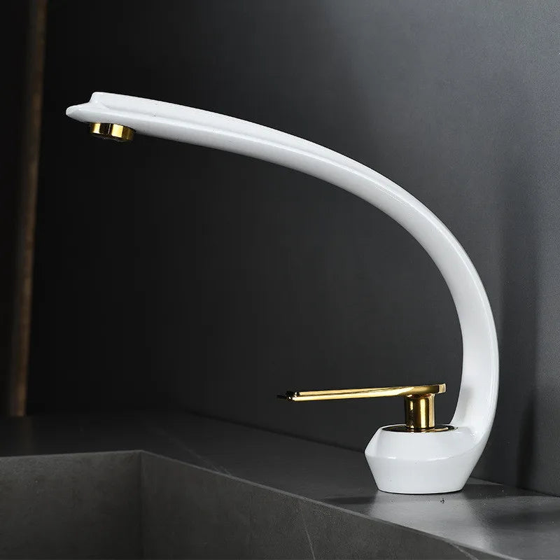 DecorBites™ Gold Black Bathroom Faucet Brass Sink Mixer Tap Single Handle Hot Cold Brush Gold
