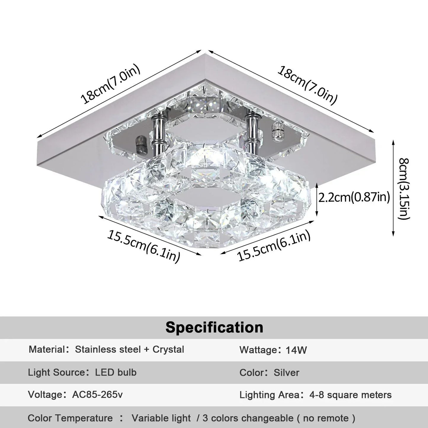DecorBites™ Crystal LED Square Chandelier Ceiling Lamp for Bedroom Living Room Home Decor