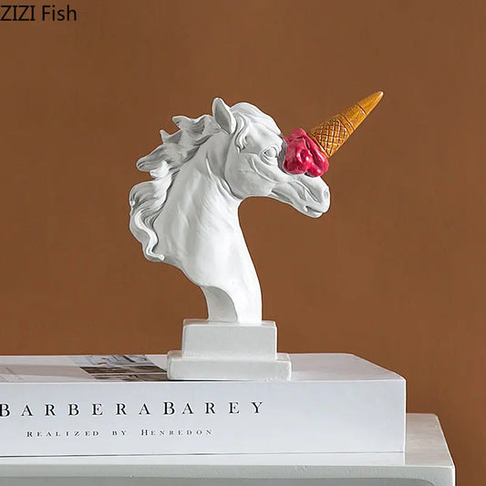 DecorBites™ Ice Cream Horsehead Statue for Modern Home Decor