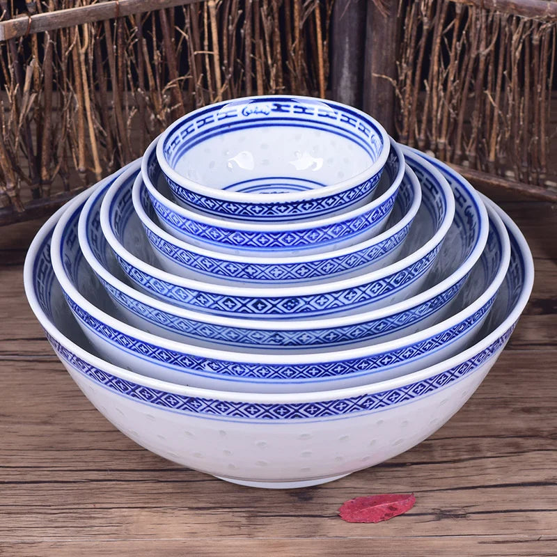 DecorBites™ Dragon Pattern Blue and White Porcelain Ramen Soup Bowl